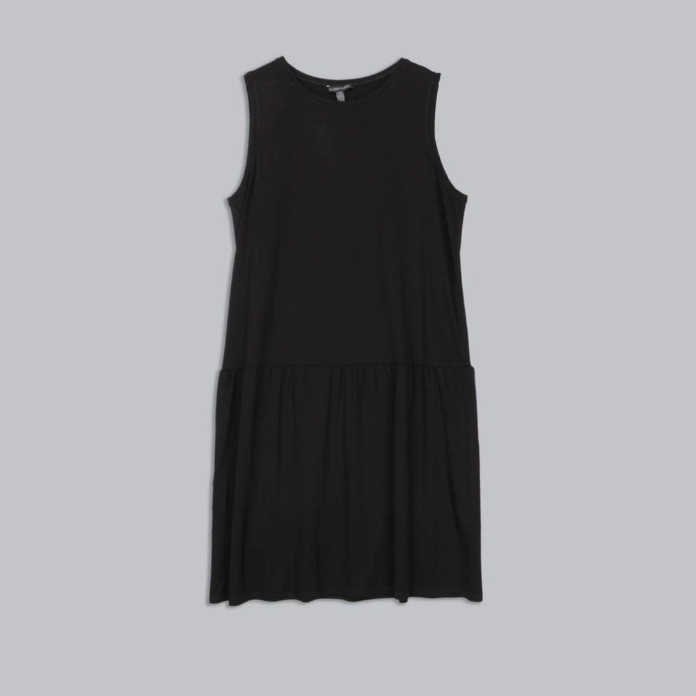 Eileen Fisher Sleeveless TENCEL Dress Bubble Hem Black Size Large